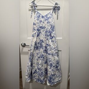 Gap - Linen Blend Corset Midi Dress - Blue & White Floral - Size: 0